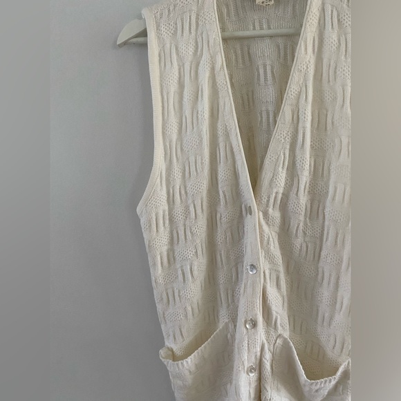 70s/80s Off White 'Grandpa' Style  Knit Sweater Vest - S-M - Picture 2 of 6